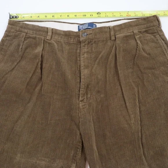 Polo Ralph Lauren Andrew Pant Mens 40/32 Brown Corduroy Pleated Straight Leg - Picture 2 of 13
